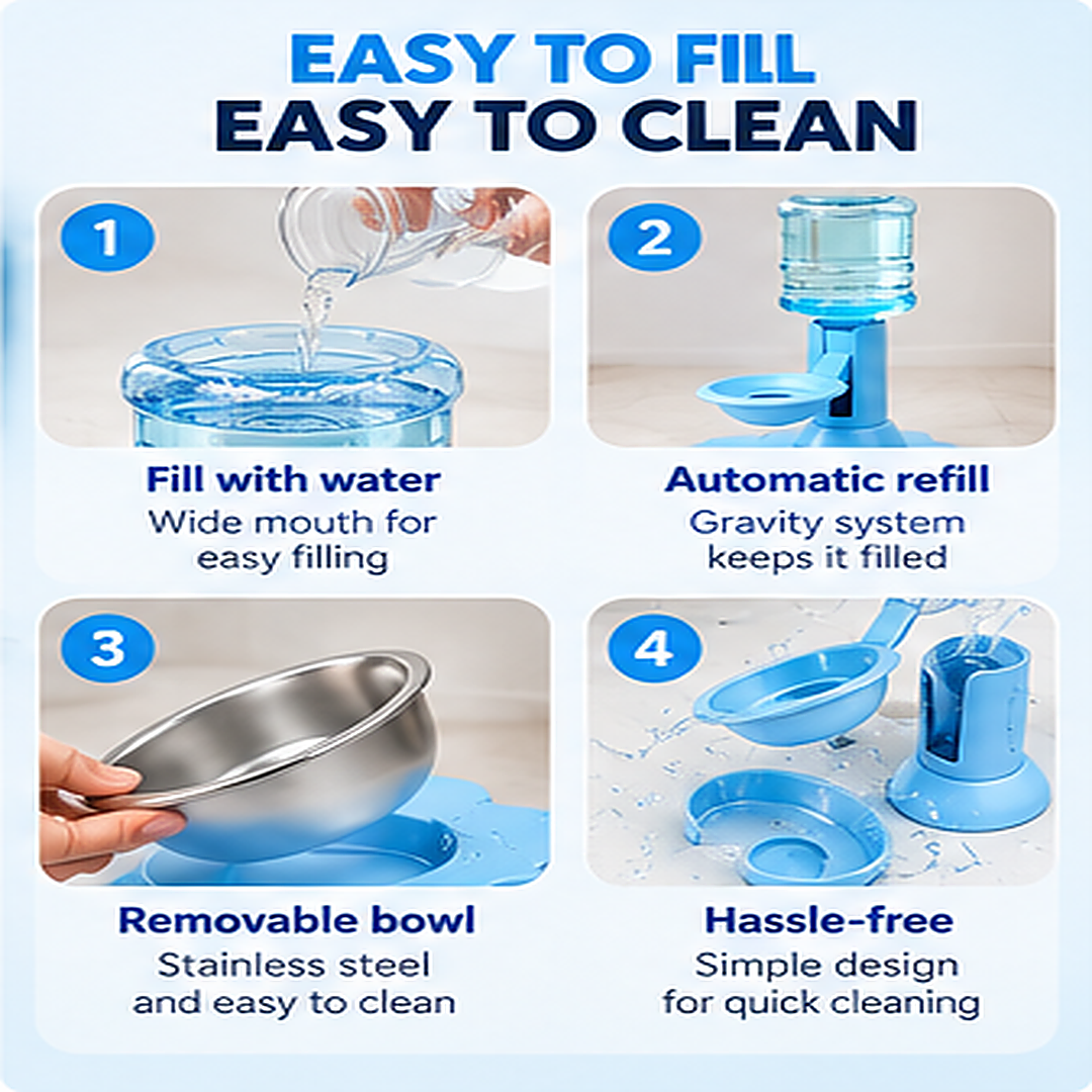 AquaPup automatic water dispenser taken apart for easy cleaning